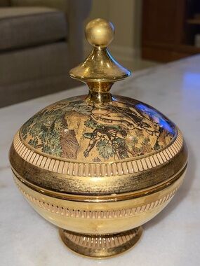 Vintage handmade Ceramiche Florentine Decoro Giotto Italy footed lidded jar